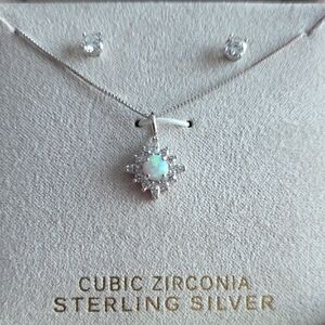 Sterling Silver Cubic Zirconia Opal Necklace and Earring Set